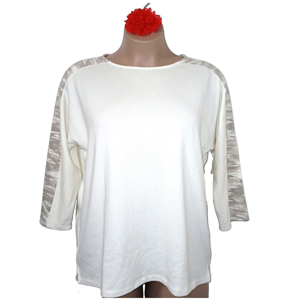 Chico's Women Soft Knit Sweater 3 XL Playful Taupe Camo Stripe Dolman Sleeve